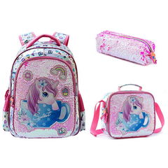 New Cute Cartoon Sequin 16-Inch Backpack Set for Kids