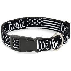 Dog Collar Plastic Clip Americana Flag We The People Black White 8 to 12 Inches 0.5 Inch Wide