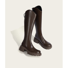 2023 New Women's Brown Faux Leather Knee-High Boots