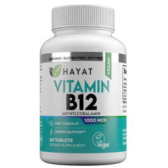 HAYAT Vitamins Vegan Natural Vitamin B12 1000 MCG Dietary Supplement for Energy Metabolism Support 2 Month Supply All Natural Certified Halal 60 Tablets Made in The USA