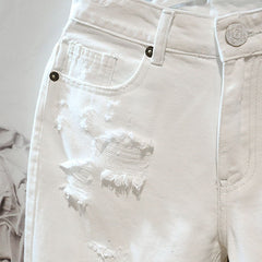 Men's Casual White Ripped Denim Summer Shorts