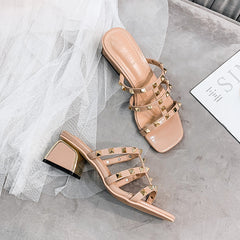Summer Women's Sandals with Metal Block Heels