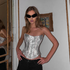 YJ23585 Summer Sexy Strapless Top with Corset Design