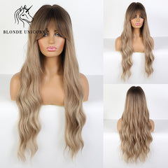 Golden Unicorn Long Wavy Heat-Resistant Wig with Bangs