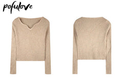 Korean V-Neck Slim Knit Sweater for Women