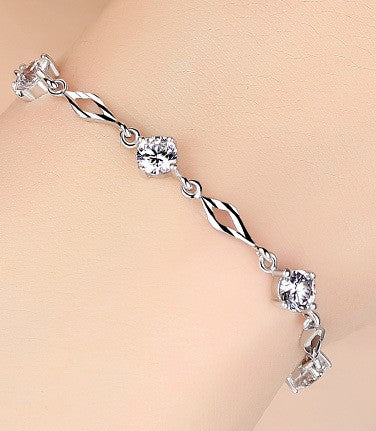 925 Silver Korean Style Diamond Love Bracelet for Students