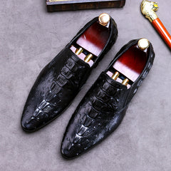 Crocodile Pattern Men's Dress Shoes - Casual Business Style