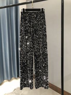 Shiny High-Waist Wide Leg Women's Casual Pants