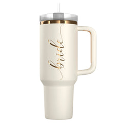 Heather & Willow Bride to Be Coffee Tumbler with Lids and Straws | 40 oz Mason Jar Cups & Iced Coffee Cup | Bridesmaid Proposal Gifts Bridal Shower Bachelorette Party Supplies & Bride Tribe - Bride