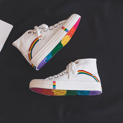 High-Top Rainbow Fabric Sneakers for Women