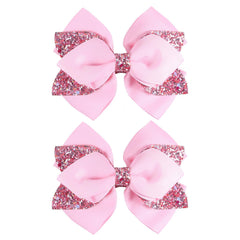 4" Glitter Pink Ribbon Hair Bow Clips Sparkly Sequins Alligator Barrettes Hairpin Toddler Teen Girls Birthday Wedding Xmas Party Dress Outfit Decor Accessory Kids Back School Gift