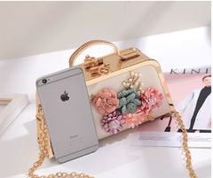 Elegant Floral Chain Shoulder Evening Clutch Bag for Women