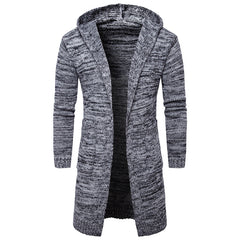 Men's Oversized Black Hooded Knitted Cardigan Sweater