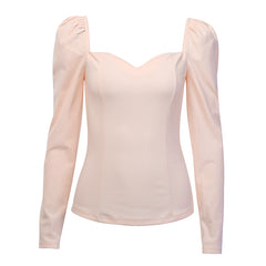 Spring French Style Square Neck Long Sleeve Top for Women