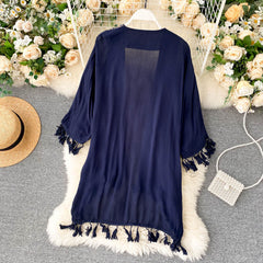 Bohemian Vintage Embroidered Cardigan with Fringe
