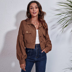Women's Corduroy Lantern Sleeve Jacket for Fall/Winter