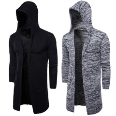 Men's Oversized Black Hooded Knitted Cardigan Sweater