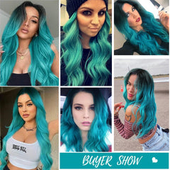 Gradient Red Long Curly Wig with Middle Part