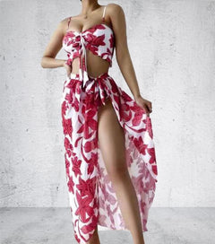 Three-Piece Floral Bikini and Beach Dress Set