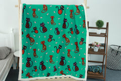 Coral Fleece Blanket with Cat and Owl Pattern