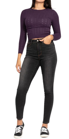 Judy Blue High Waist Tummy Control Black Wash & Contrast Thread Skinny