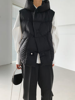 Women's White Duck Down Hooded Winter Vest