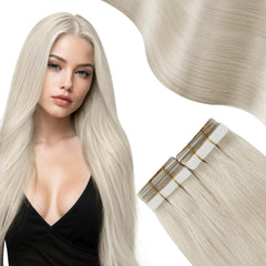 Moresoo Blonde Tape in Extensions Platinum Blonde Human Hair Tape in Extensions Invisible Hair Tape in Extensions Real Human Hair Glue in Human Hair Extensions #60 20Pcs 18Inch 50G