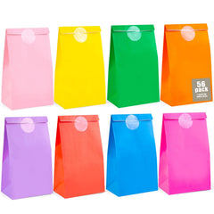 Shindel 56PCS Paper Teat Bags Colorful Gift Bags with Stickers Party Favor Bags Goodie Bags for Birthdays Wedding Baby Showers Crafts