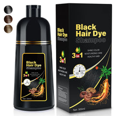 JIESSIA 3 IN 1 Hair Color Shampoo Dye For Women & Men Natural Herbal Plant Semi Permanent Grey Hair Cover Treated 16.9 Fl Oz Black