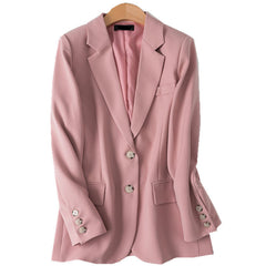 Pink British Style Women's Blazer and Skirt Set