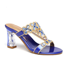 Rhinestone Block-Heeled Diamond Flower Sandals