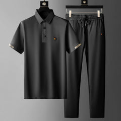 Black Summer Men's Quick-Drying Polo and Trousers Set