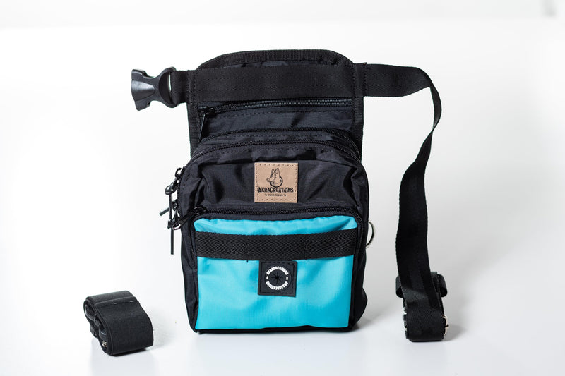 AkraCreations - Dog Training Thigh Treat Bag with Removable Insulated Sleeve and Multiple Compartments Color Black (Aquamarine)