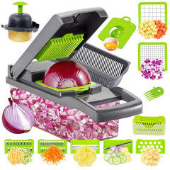QXSTME Vegetable Chopper Pro Onion Chopper 13 in 1 Multifunctional Food ChopperHand Chopper for Kitchen Vegetable Slicer Dicer CutterVeggie Chopper With 8 BladesCarrot Potato and Garlic Chopper