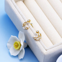S925 Silver Plated 14K Gold Moon Zirconia Earrings