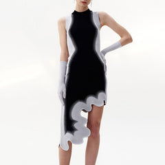 2024 Gradient Irregular Wave Hem Knitted Dress