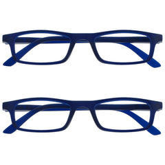 OPULIZE Ted Reading Glasses 2 Pack Narrow Matt Lightweight Frame Navy Blue Spring Hinges Scratch Resistant Mens Womens RR17-3 +3.00