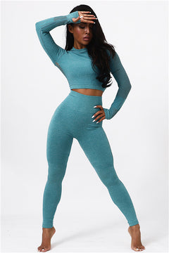 Seamless Long Sleeve Yoga Set with High-Waist Leggings
