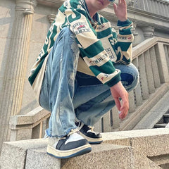 Men's Ripped Straight Loose-Fitting Patchwork Jeans