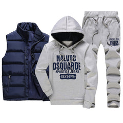 Men's Casual Sportswear Set with Vest and Hoodie (3 Pieces)