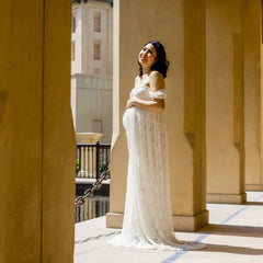 Maternity Photography Props Lace Wedding Dress Gown