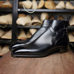 Black Lace Up Square Toe Ankle Boots for Men