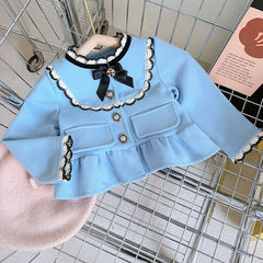 Cute Girls' Winter Fleece Sweater Set with Ruffles