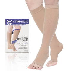 Ktinnead Compression Socks for Women and men 20-30 mmhg Knee High Graduated Compression Stockings Opaque Open Toe Unisex Beige XX-Large