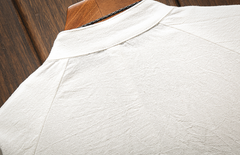 Embroidered Crane Short Sleeve Shirt with Frog Buttons