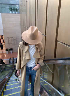 Laced Trench Coat with Large Lapels, Mid-Length