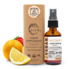 GIVOL Vitamin C Extra Strength Spray: Daily Absorption Liquid Extract with Lemon Orange Strawberry Rich in Ascorbic Acid 2oz (60ml) 60 Day Supply