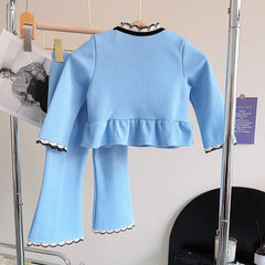 Cute Girls' Winter Fleece Sweater Set with Ruffles