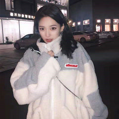 Winter Lamb Wool Plush Coat for Women - Korean Style