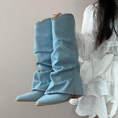 Retro High-Top Pointed Boots for Women 2024